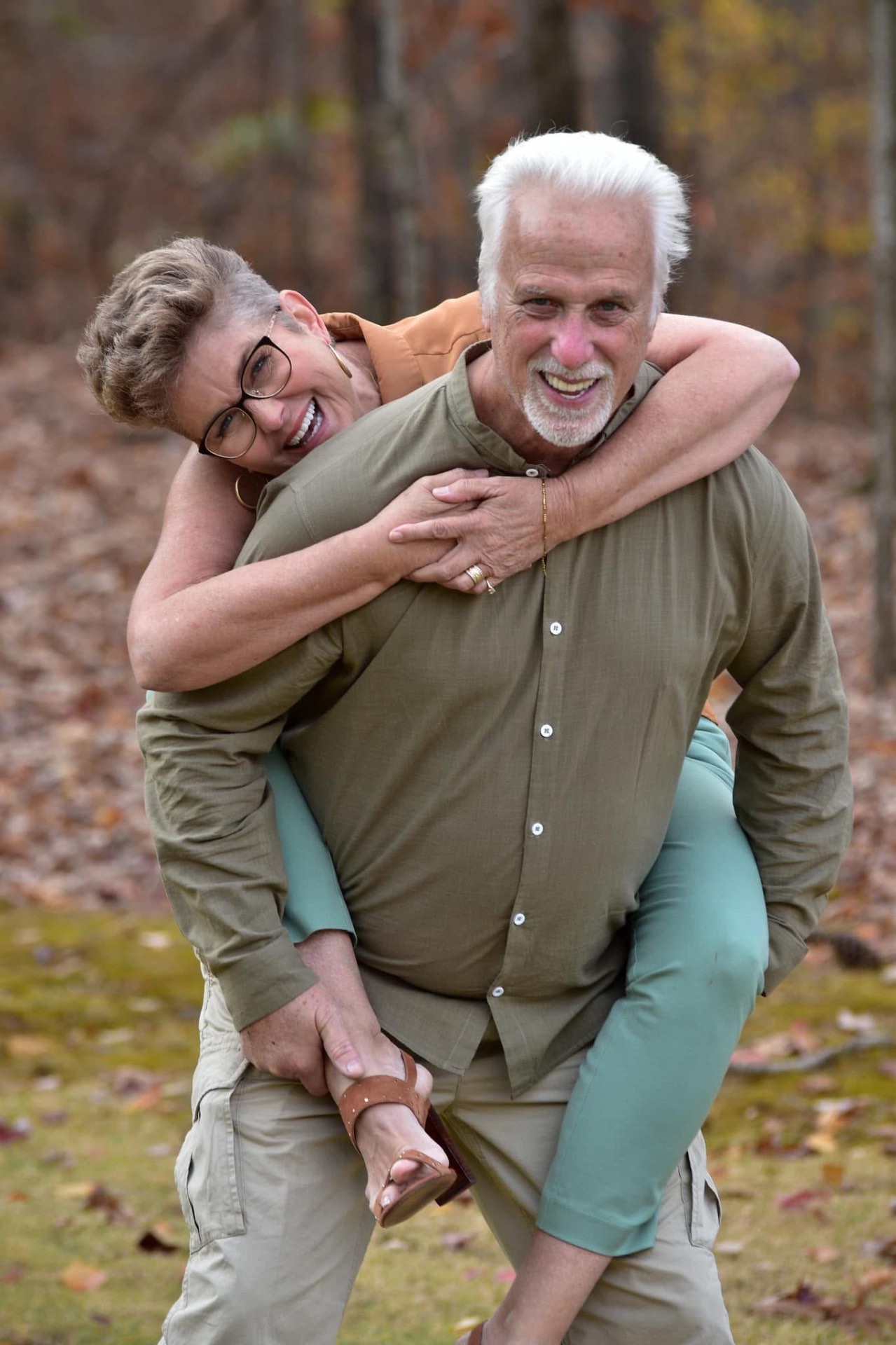Grandparents giving the boys a piggyback ride